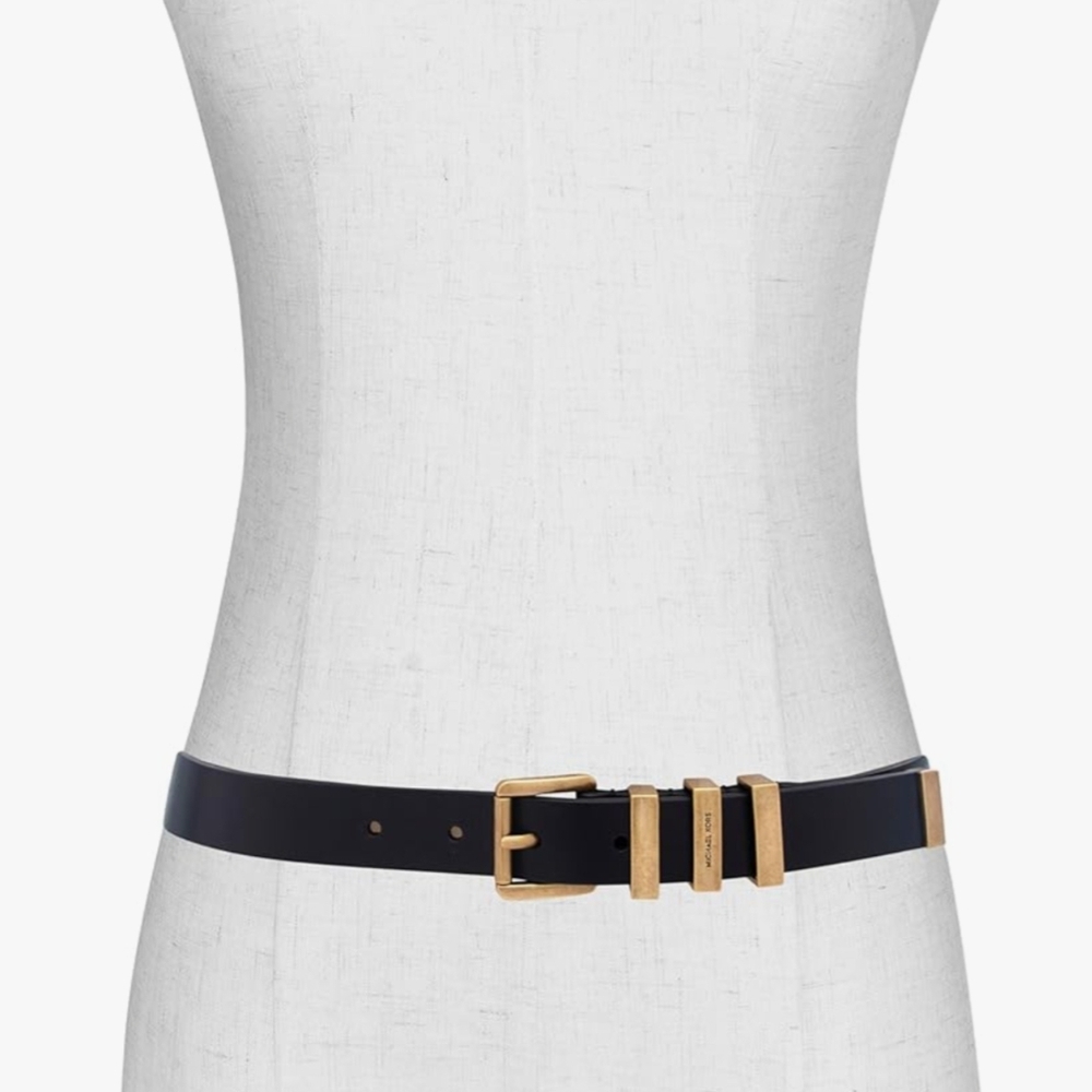 Michael Kors Womens 1 Inch Black Leather Belt with Gold Buckle. NWOT - Picture 5 of 5
